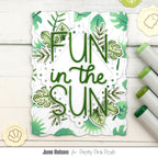 Pretty Pink Posh Layered Tropical Leaves Stencils flamingo leaves green frame diamond fun in the sun card