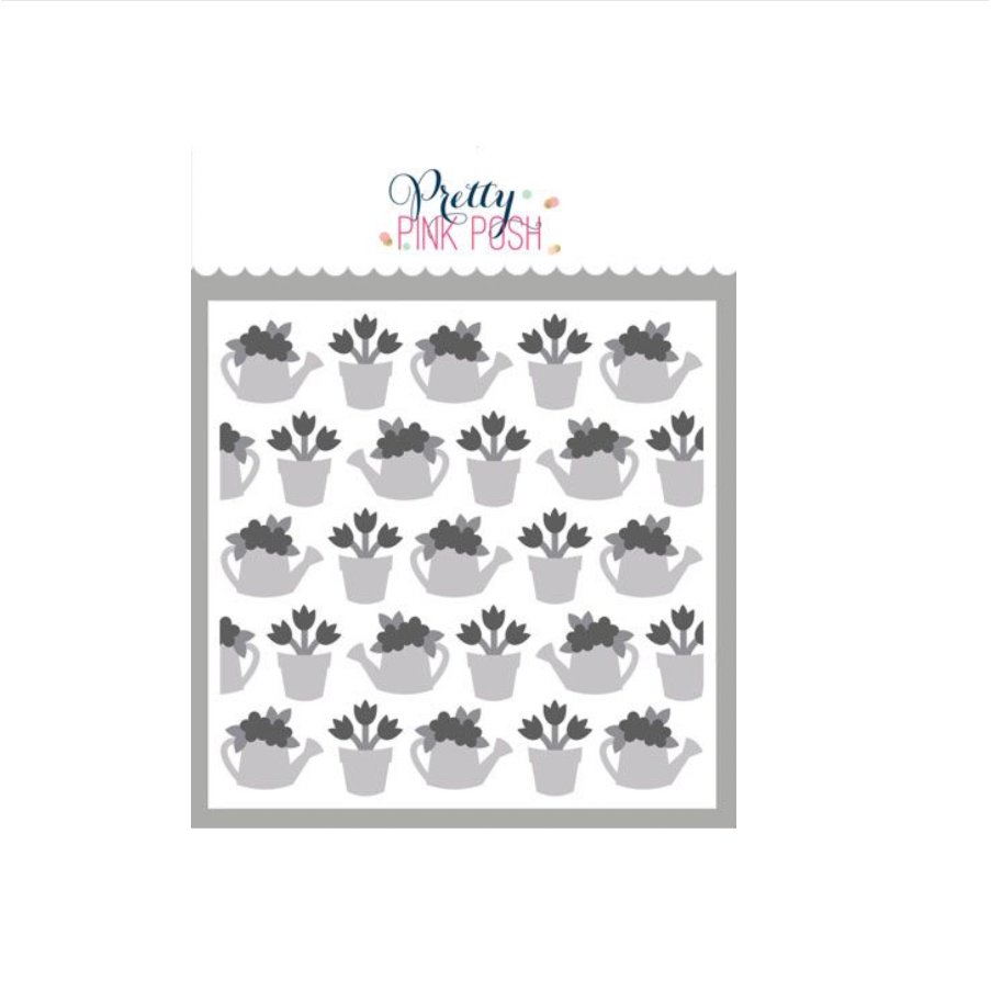 Pretty Pink Posh Layered Watering Can Floral Stencils