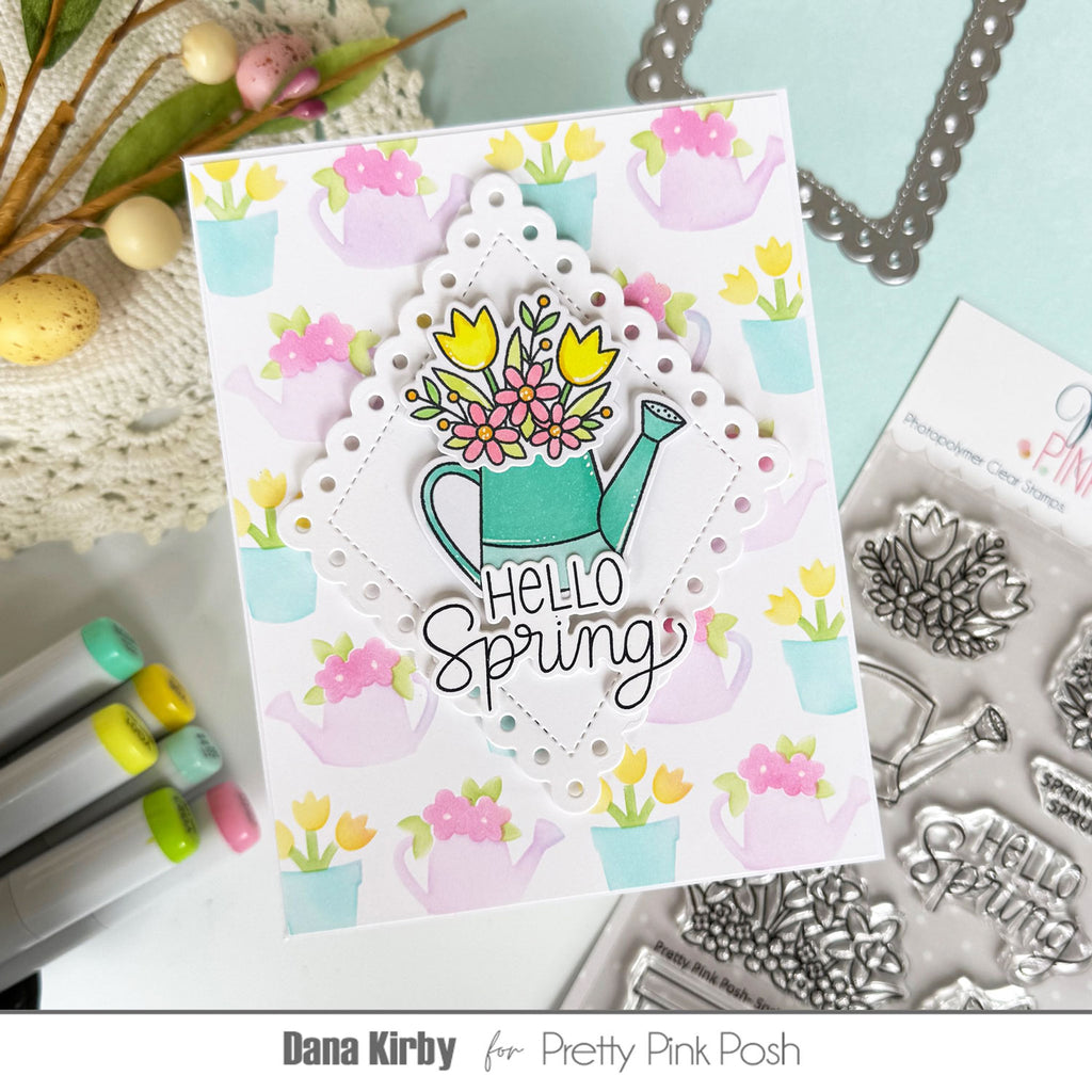 Pretty Pink Posh Layered Watering Can Floral Stencils pretty flowers