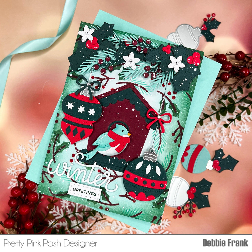 Pretty Pink Posh Layered Winter Wreath Stencils bird house