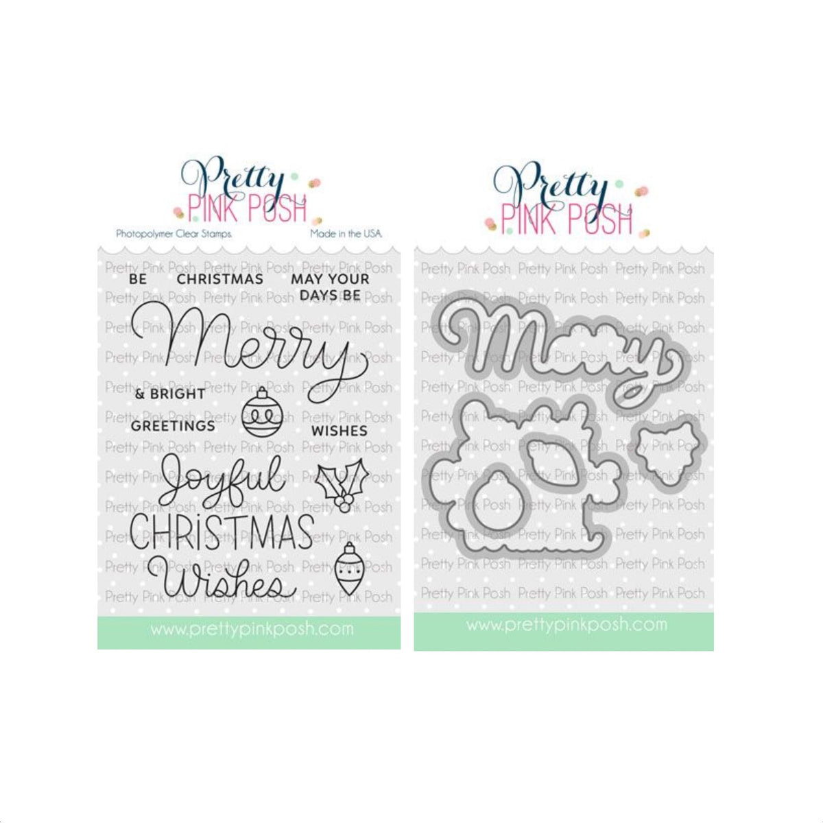 Pretty Pink Posh Merry Greetings Clear Stamp and Die Set