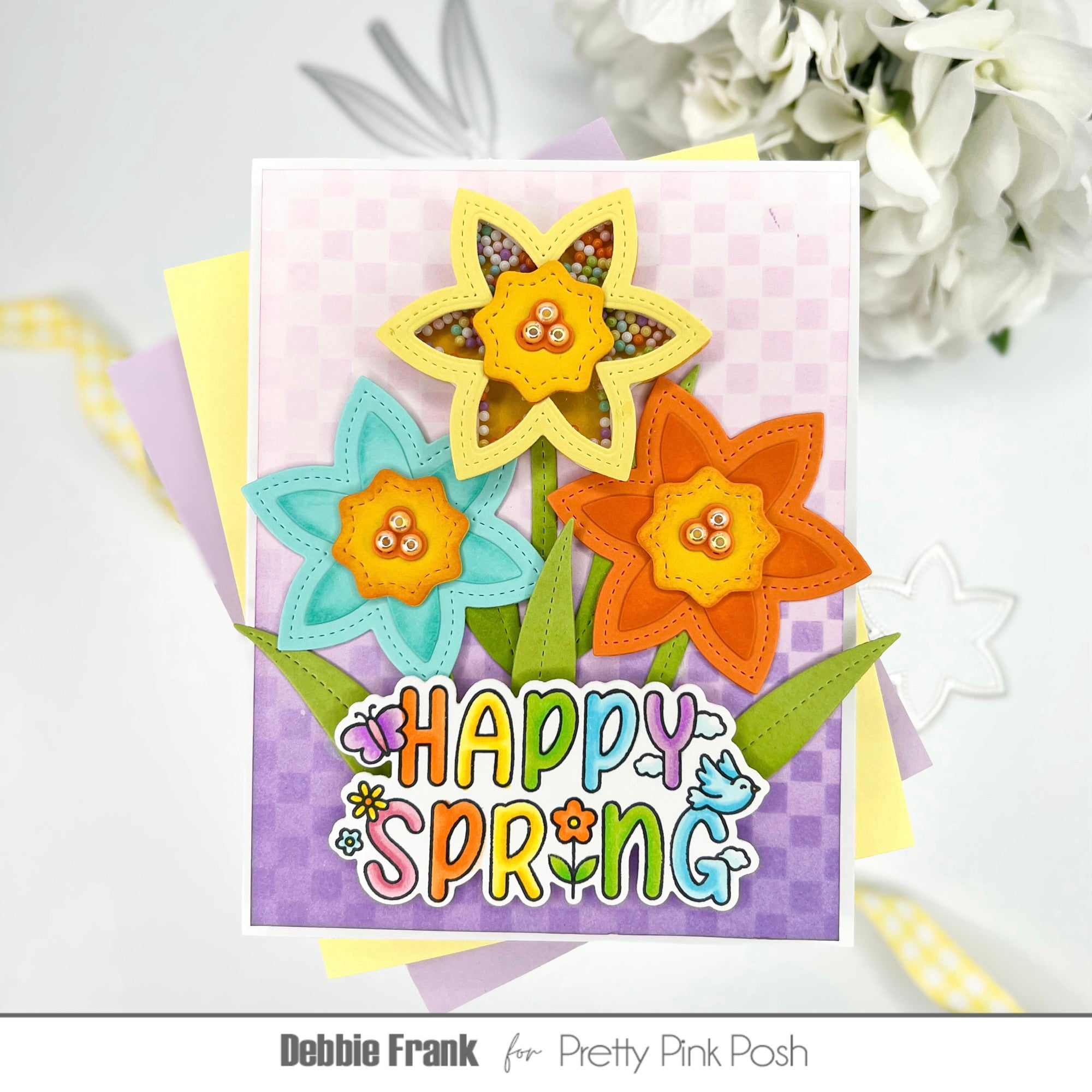 Pretty Pink Posh Mini Checker Stencil three daffodils | color-code:ALT01
