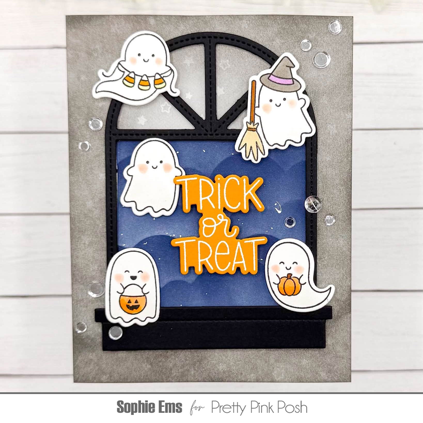 Pretty Pink Posh Mini Ghosts Clear Stamp and Die Set trick or treat card