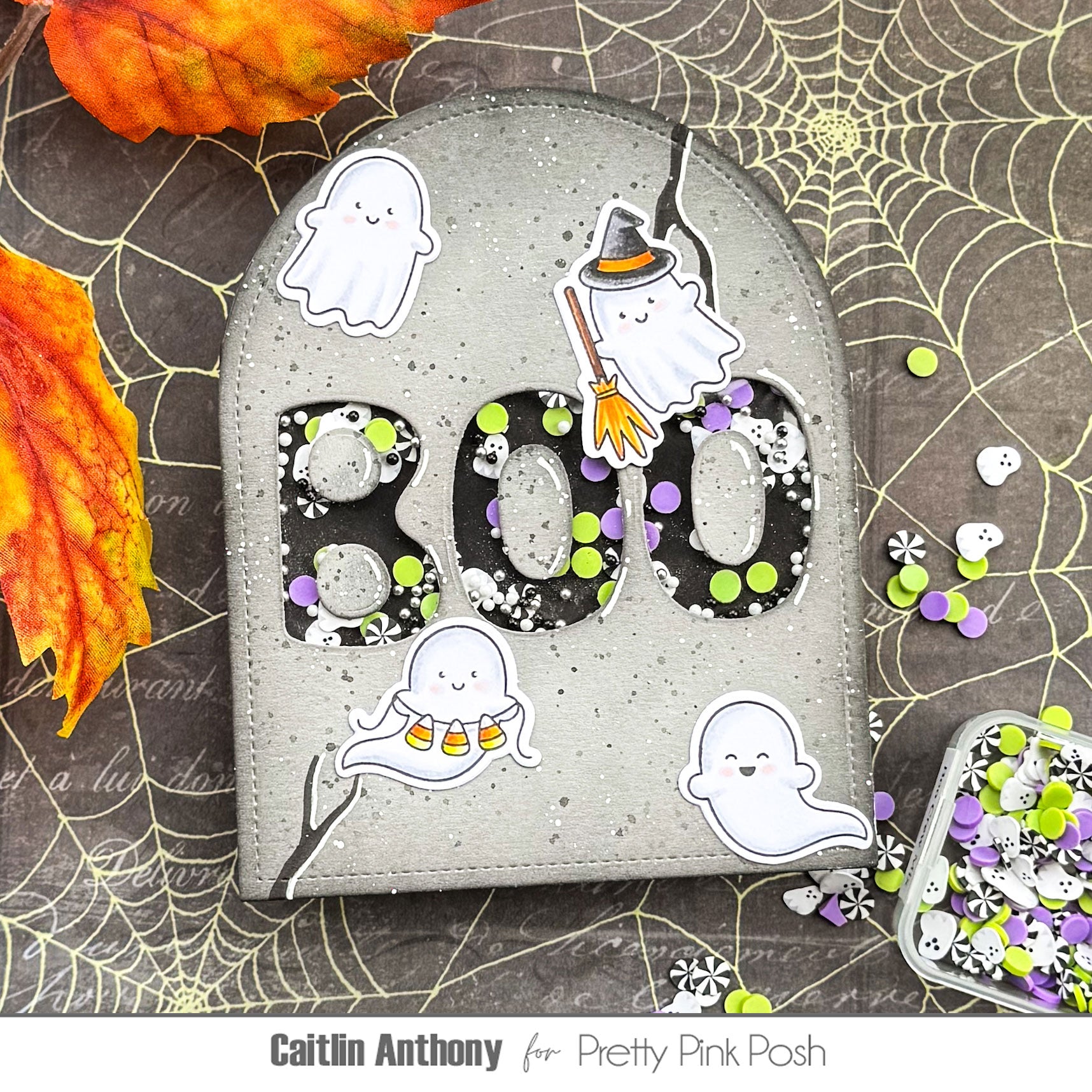 Pretty Pink Posh Mini Ghosts Clear Stamps boo shaker card