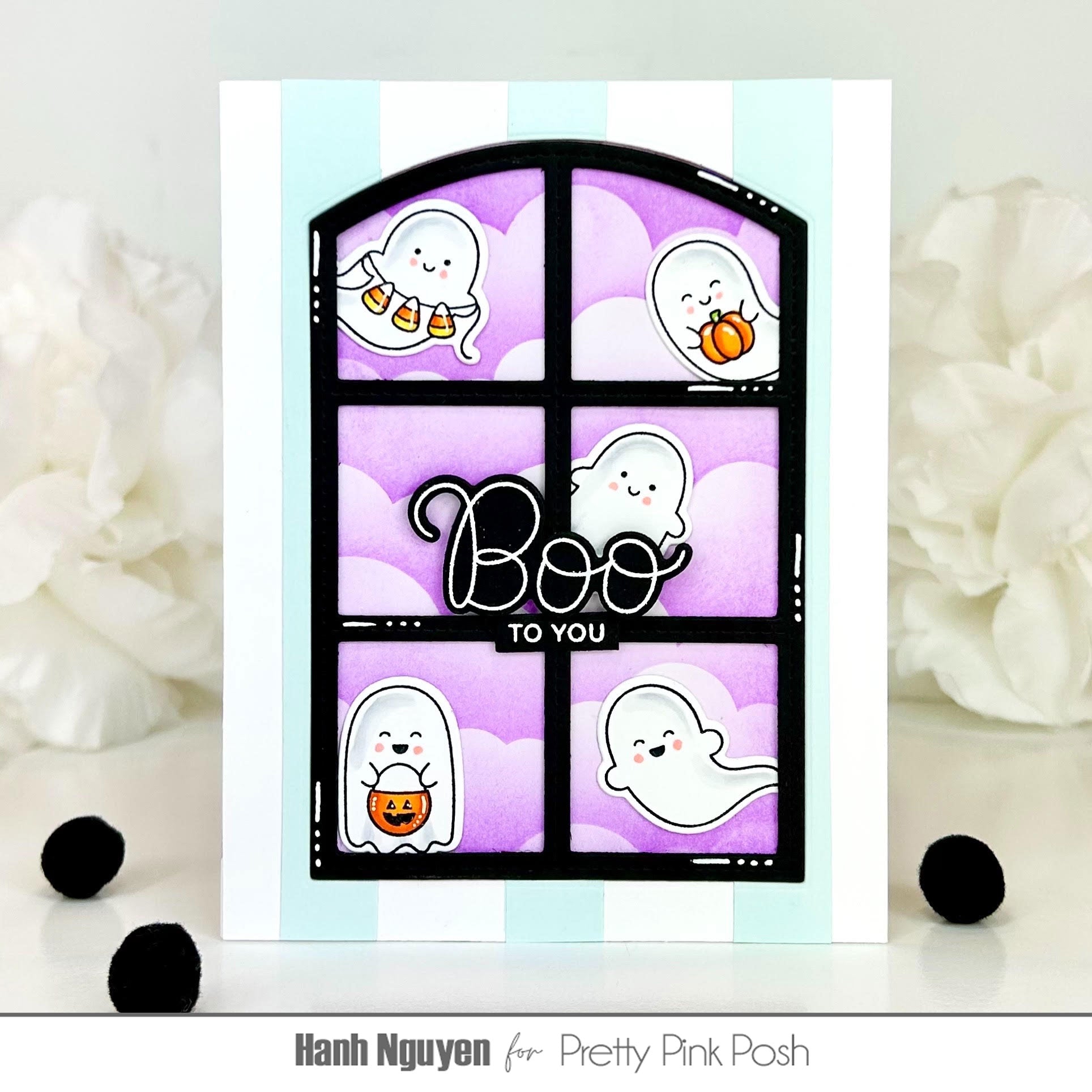 Pretty Pink Posh Mini Ghosts Coordinating Dies ghosts in window card