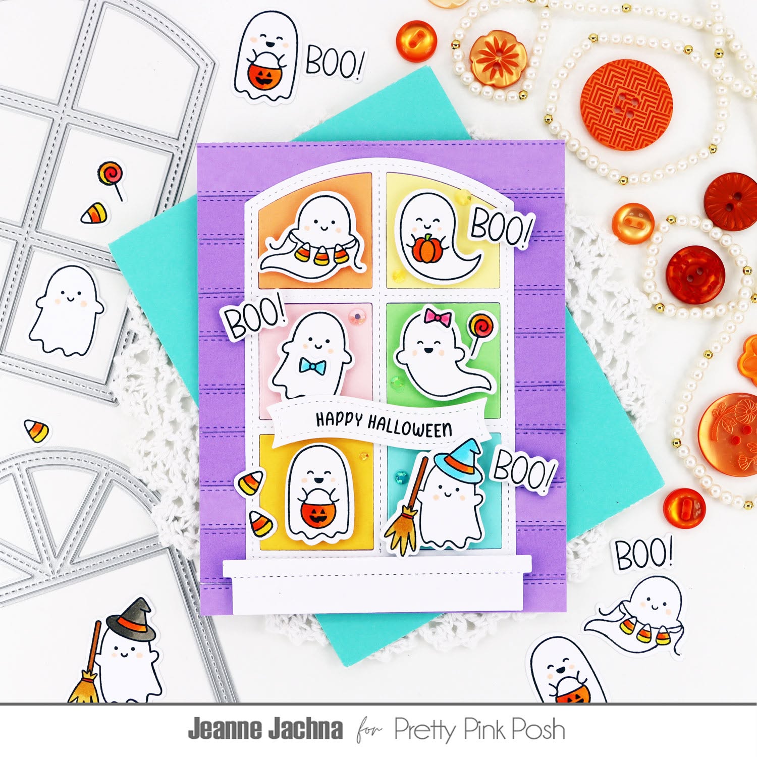 Pretty Pink Posh Mini Ghosts Coordinating Dies happy halloween card