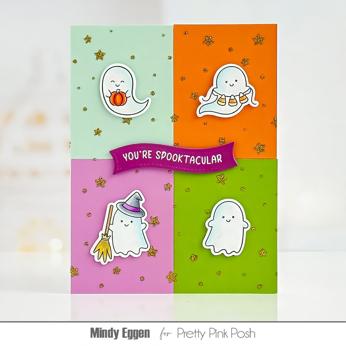 Pretty Pink Posh Mini Ghosts Coordinating Dies you're spooktacular glitter stars card