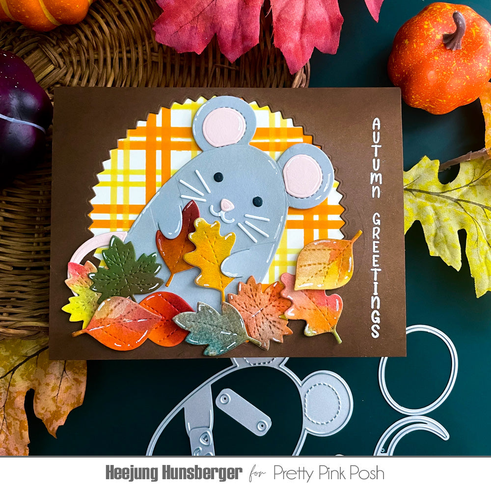 Pretty Pink Posh Mouse Holder Dies autumn greetings plaid card