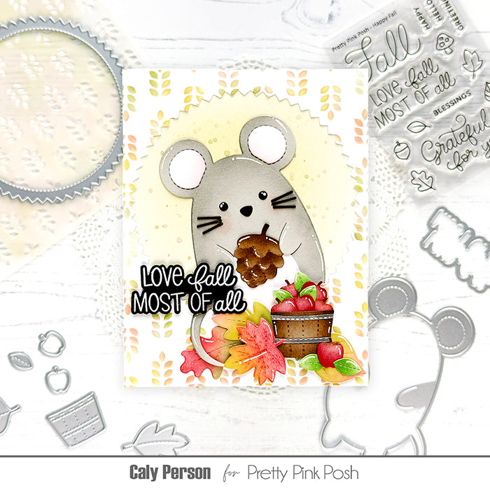 Pretty Pink Posh Mouse Holder Dies autumn leaves and apples card | color-code:ALT01