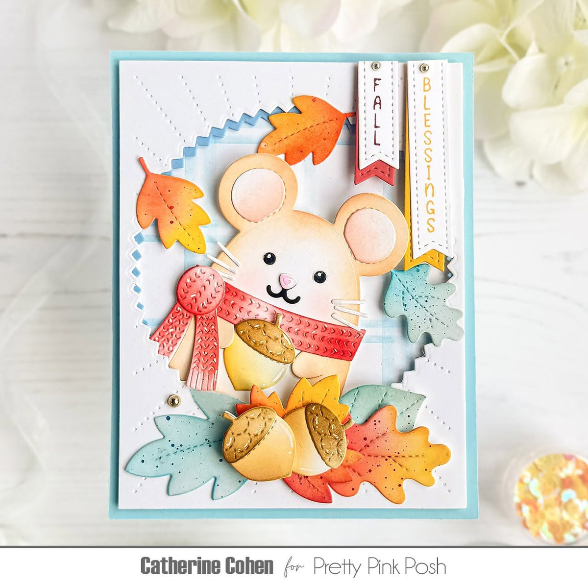 Pretty Pink Posh Mouse Holder Dies fall blessings card