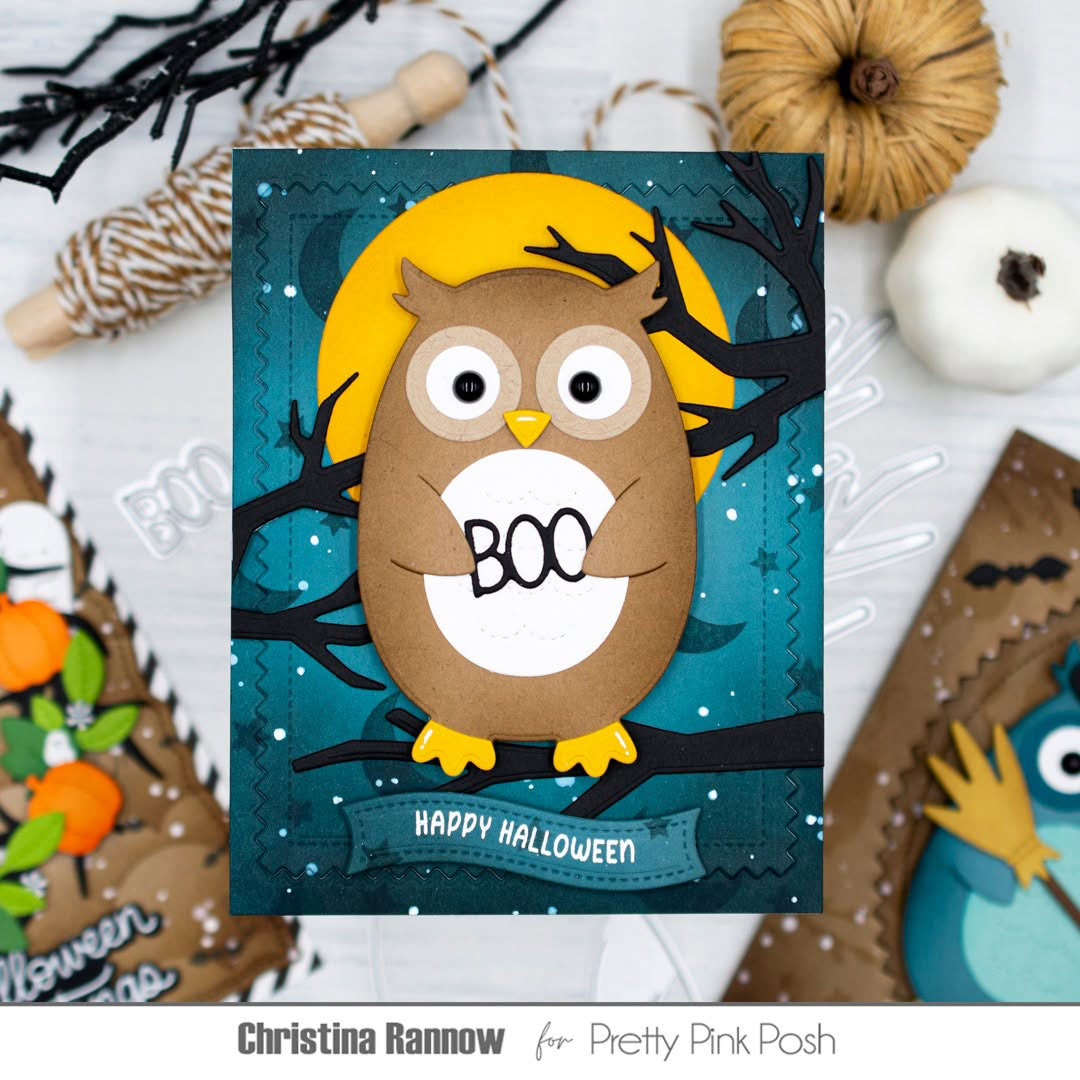 Pretty Pink Posh Owl Holder Dies happy halloween boo card