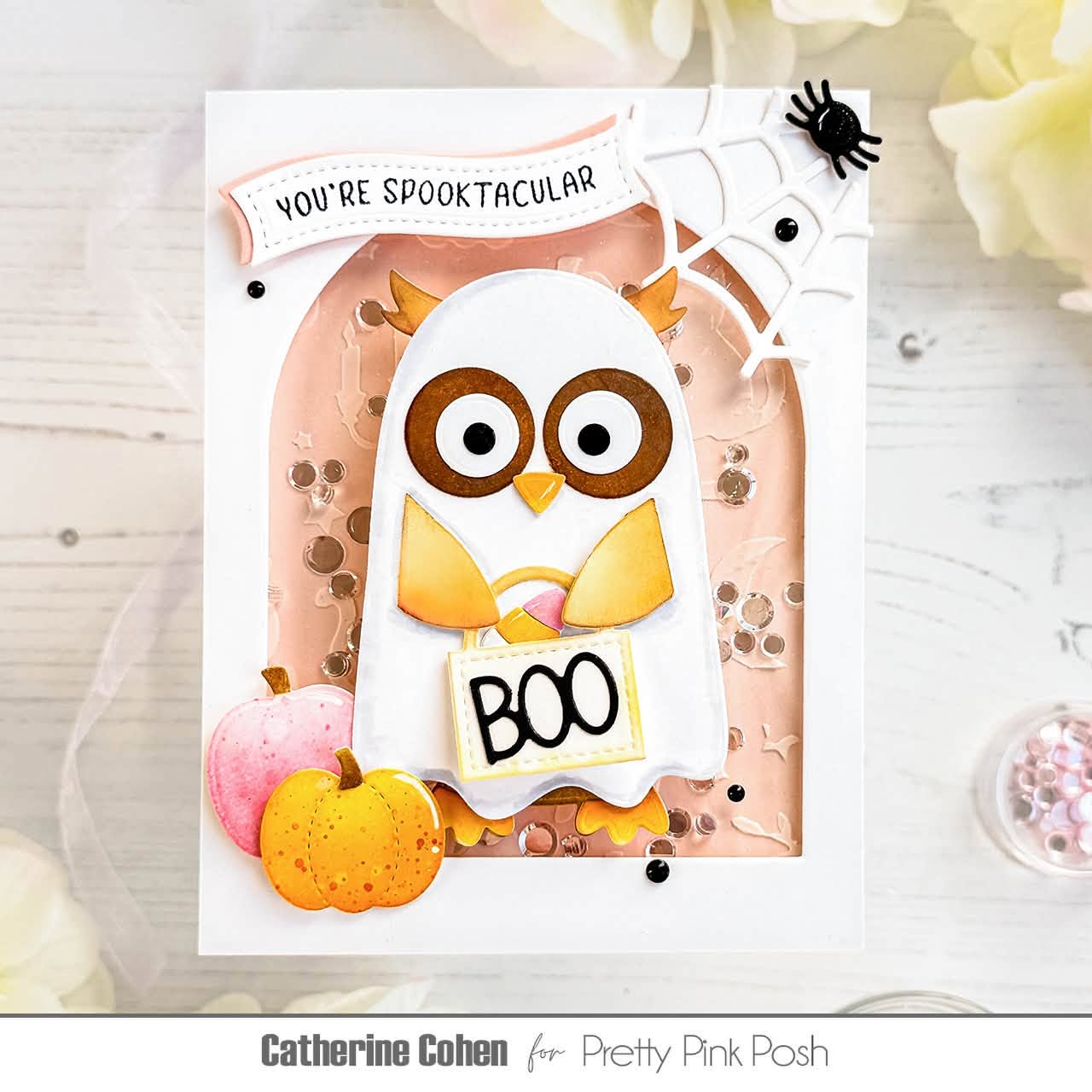Pretty Pink Posh Owl Holder Dies you're spooktacular shaker card
