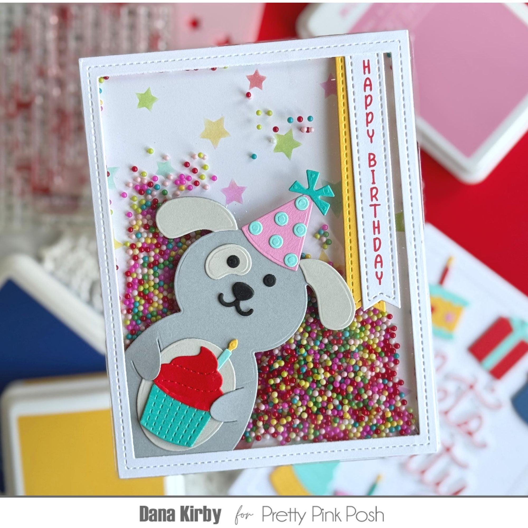 Pretty Pink Posh Party Time Glass Shaker Beads shaker card