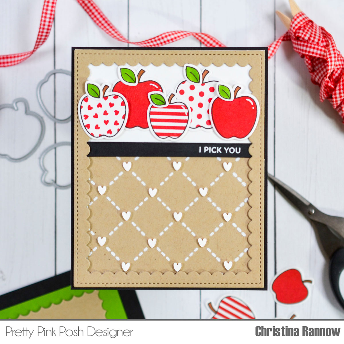Pretty Pink Posh Patterned Apples Clear Stamp and Die Set hearts