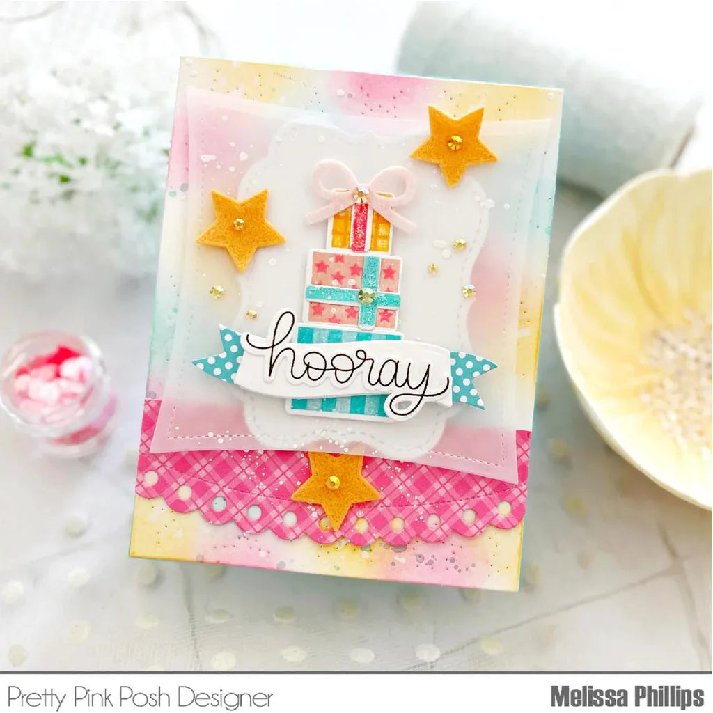 Pretty Pink Posh Patterned Presents Dies hooray