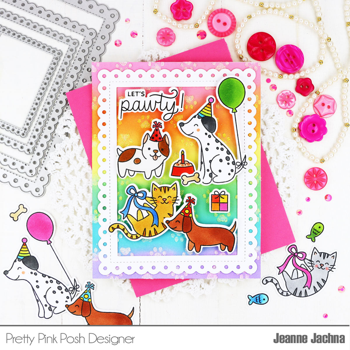 Pretty Pink Posh Paw Prints Stencil rainbow