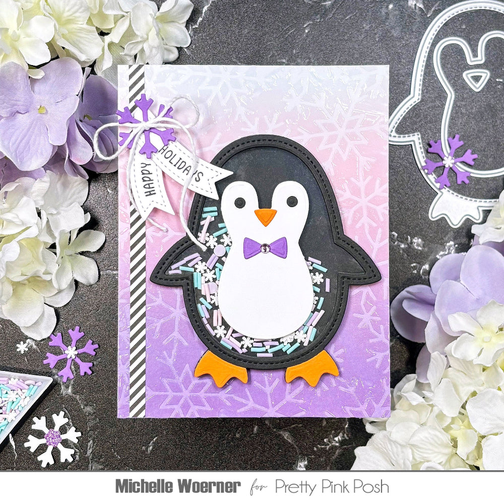 Pretty Pink Posh Penguin Shaker Dies snowflakes