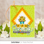 Pretty Pink Posh Potted Daffodils Clear Stamp and Die Set green grass