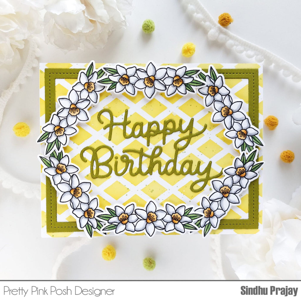 Pretty Pink Posh Potted Daffodils Clear Stamp and Die Set happy birthday