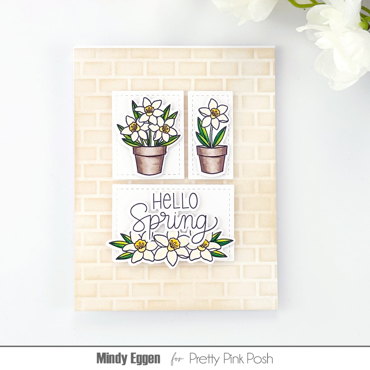 Pretty Pink Posh Potted Daffodils Clear Stamps hello spring
