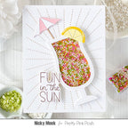 Pretty Pink Posh Rainbow Sherbet Glass Shaker Beads lemon wedge pink white umbrella glass drink rays shaker card