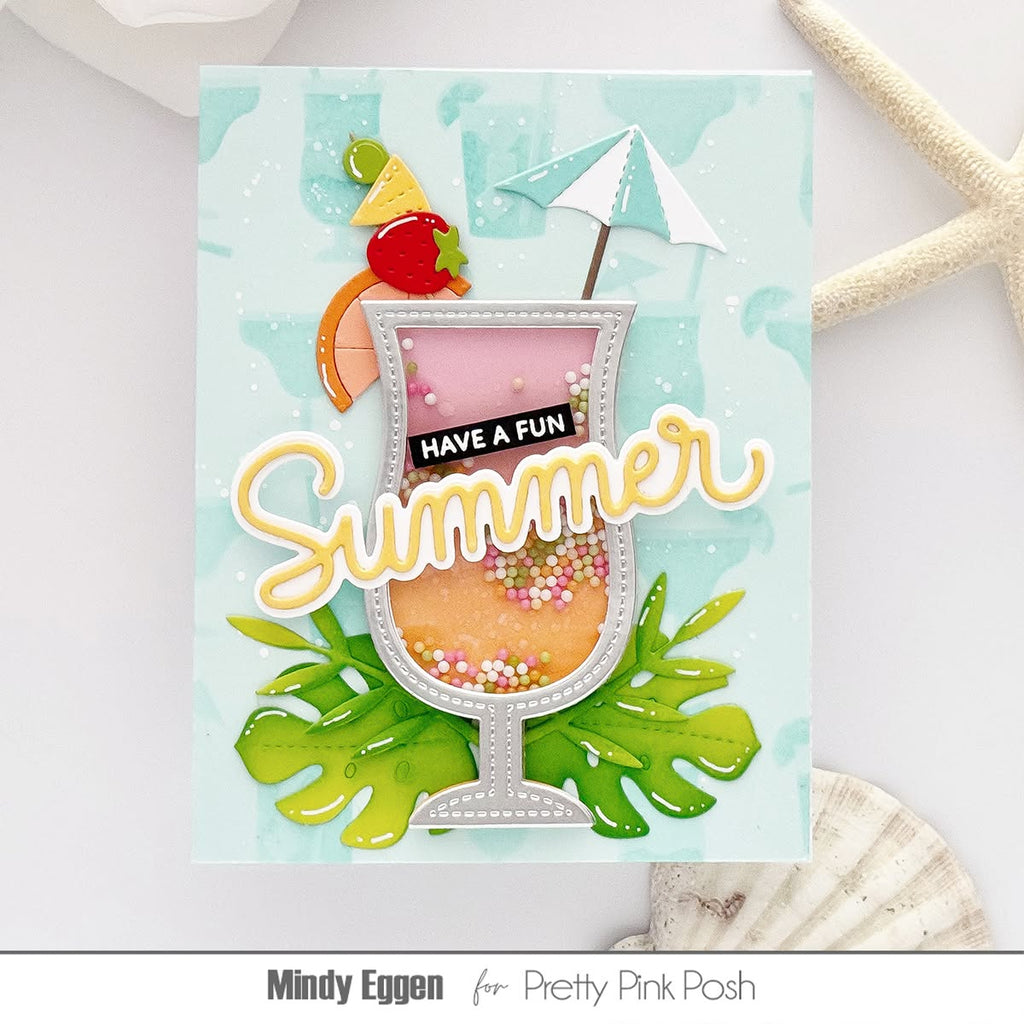 Pretty Pink Posh Rainbow Sherbet Glass Shaker Beads umbrella glass drink fruit leaves shaker card