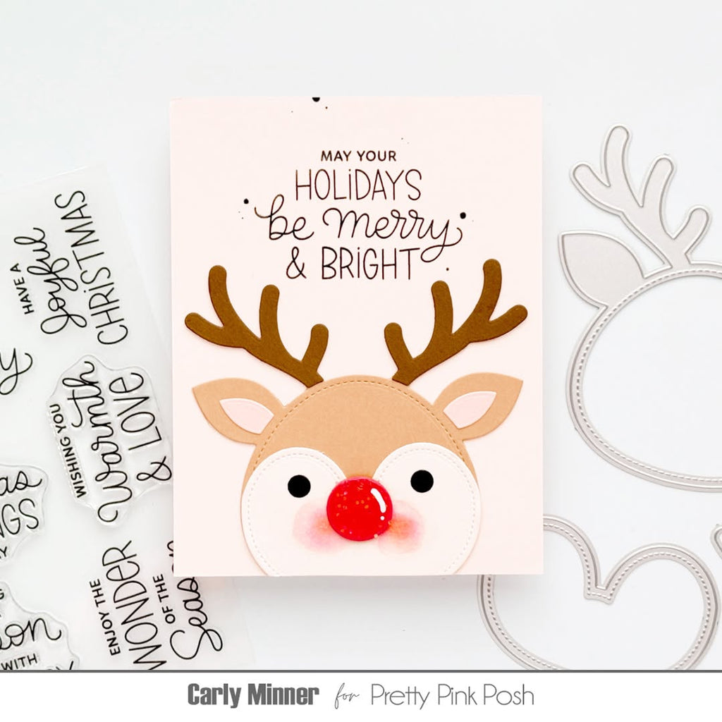 Pretty Pink Posh Reindeer Face Shaker Dies red nosed reindeer card