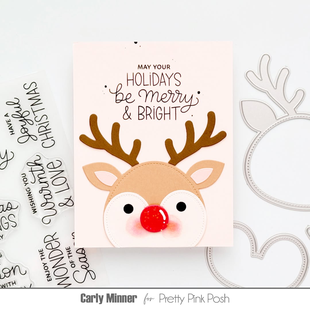 Pretty Pink Posh Reindeer Face Shaker Dies red nosed reindeer card