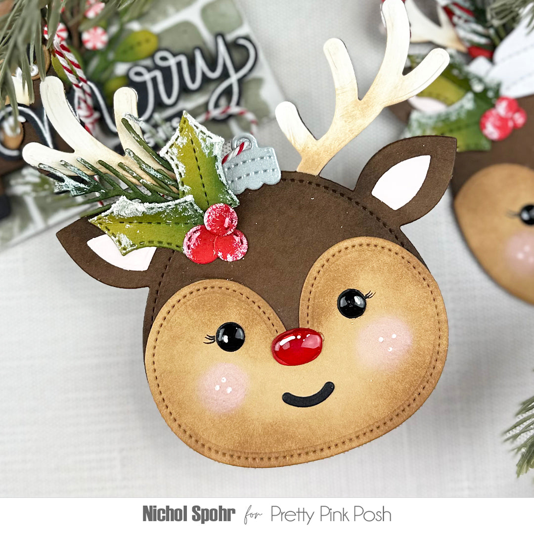 Pretty Pink Posh Reindeer Face Shaker Dies red nosed reindeer tag nichol spohr | color-code:ALT01