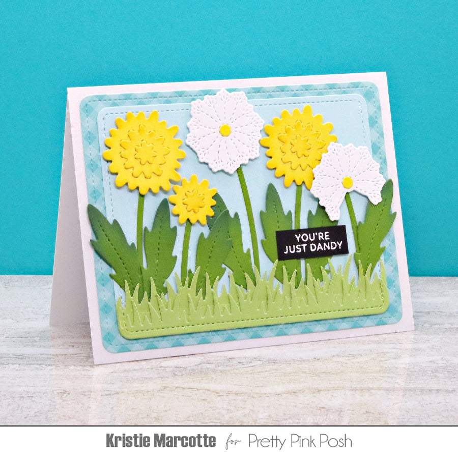 Pretty Pink Posh Rounded Stitched Rectangles Dies green grass