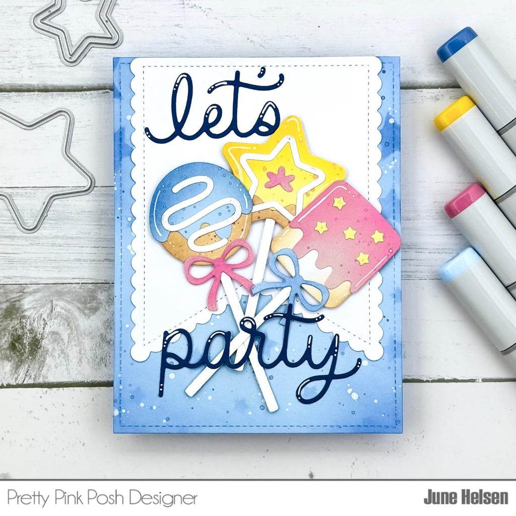 Pretty Pink Posh Scallop Flag Tags Dies lets party