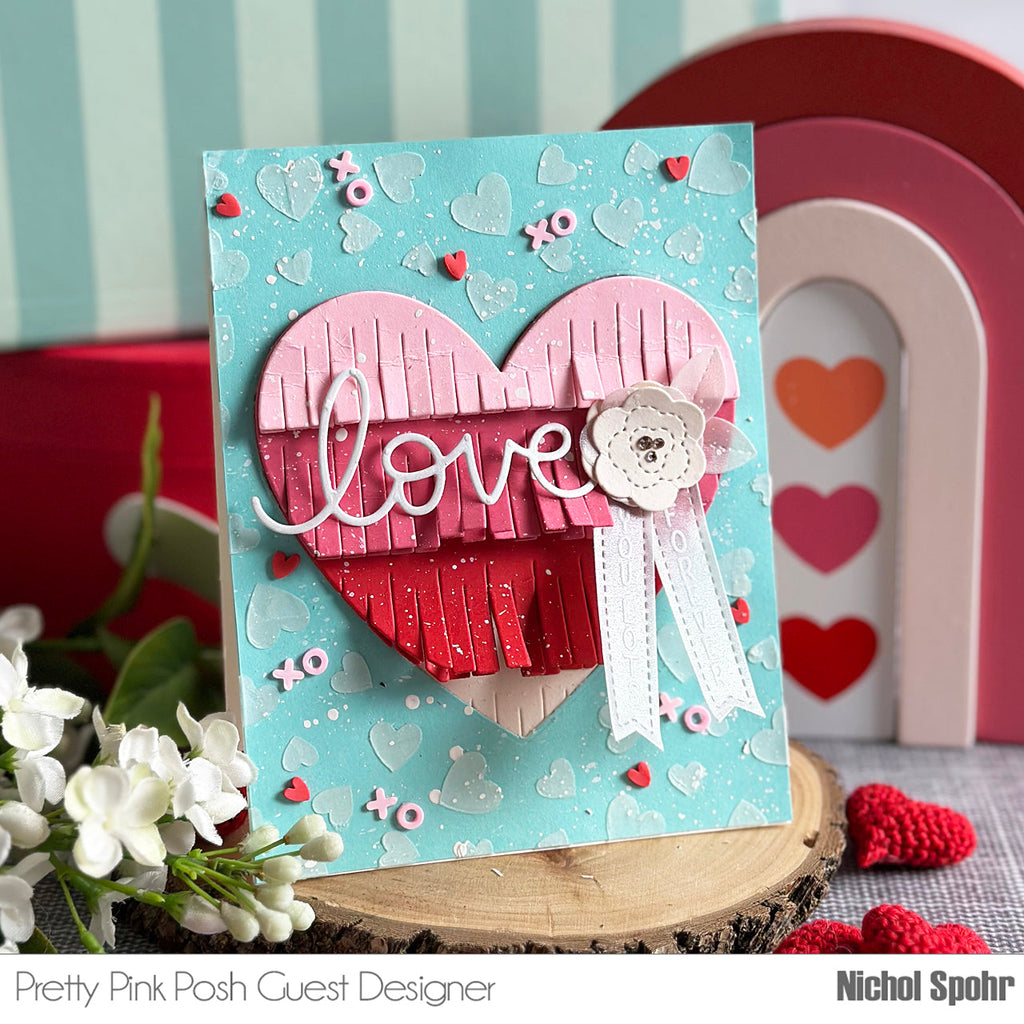 Pretty Pink Posh Scattered Hearts Frame Stencil fringe | color-code:ALT01