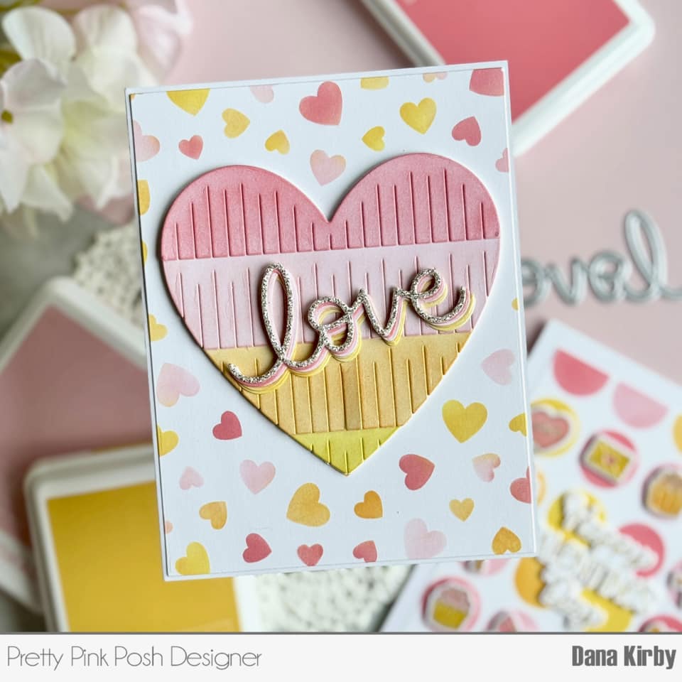 Pretty Pink Posh Scattered Hearts Frame Stencil love