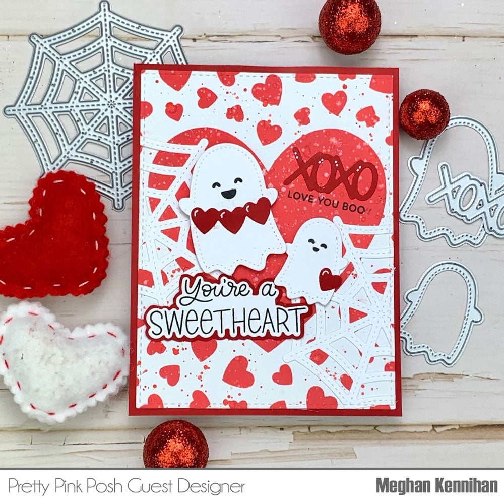 Pretty Pink Posh Scattered Hearts Frame Stencil red