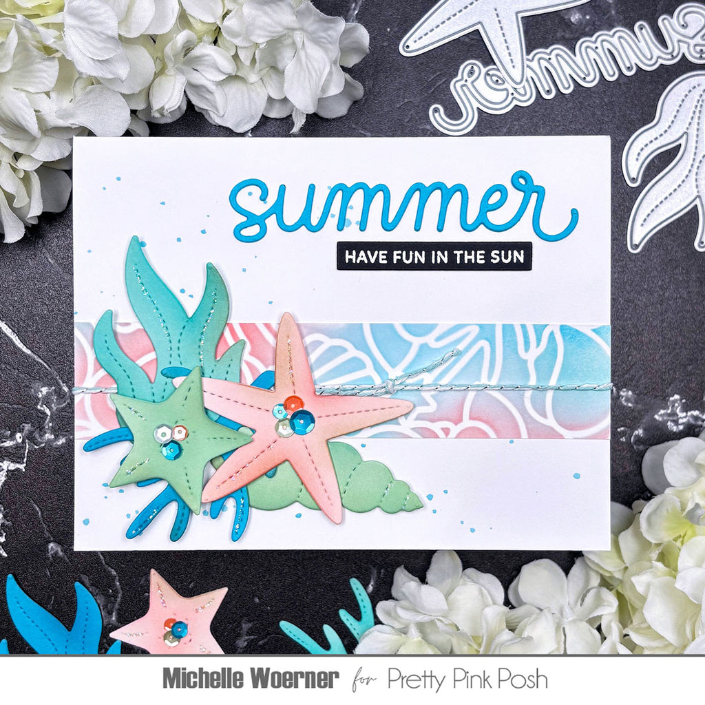Pretty Pink Posh Seashell Background Stencil summer