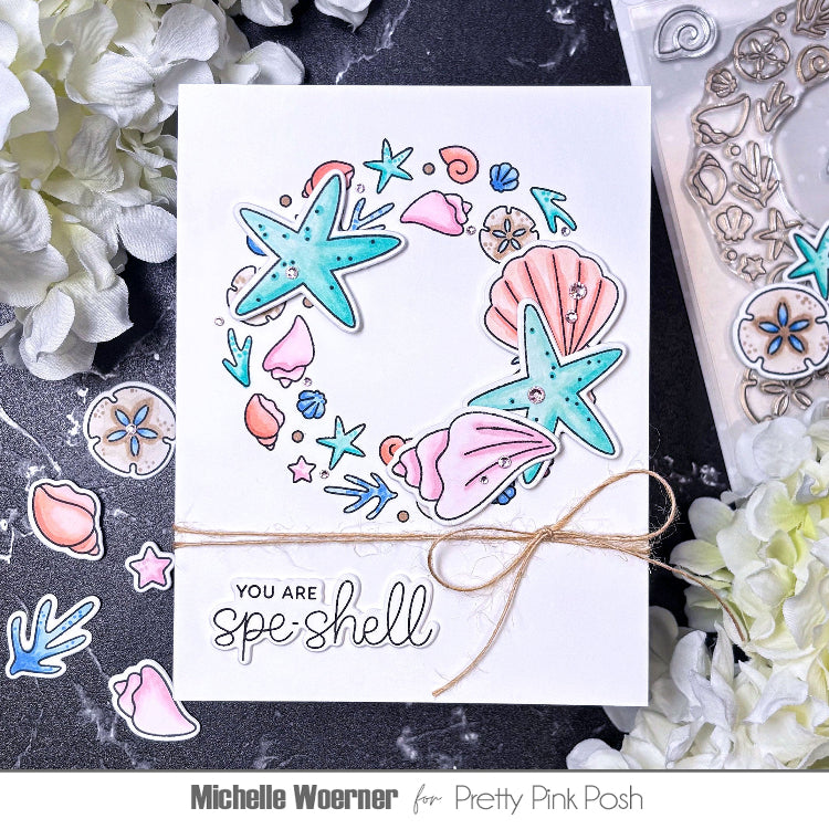 Pretty Pink Posh Seashell Wreath Clear Stamp and Die Set shells