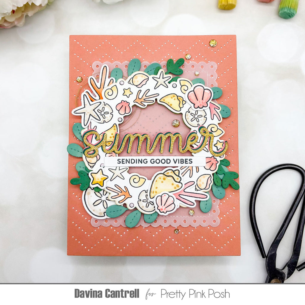 Pretty Pink Posh Seashell Wreath Dies good vibes