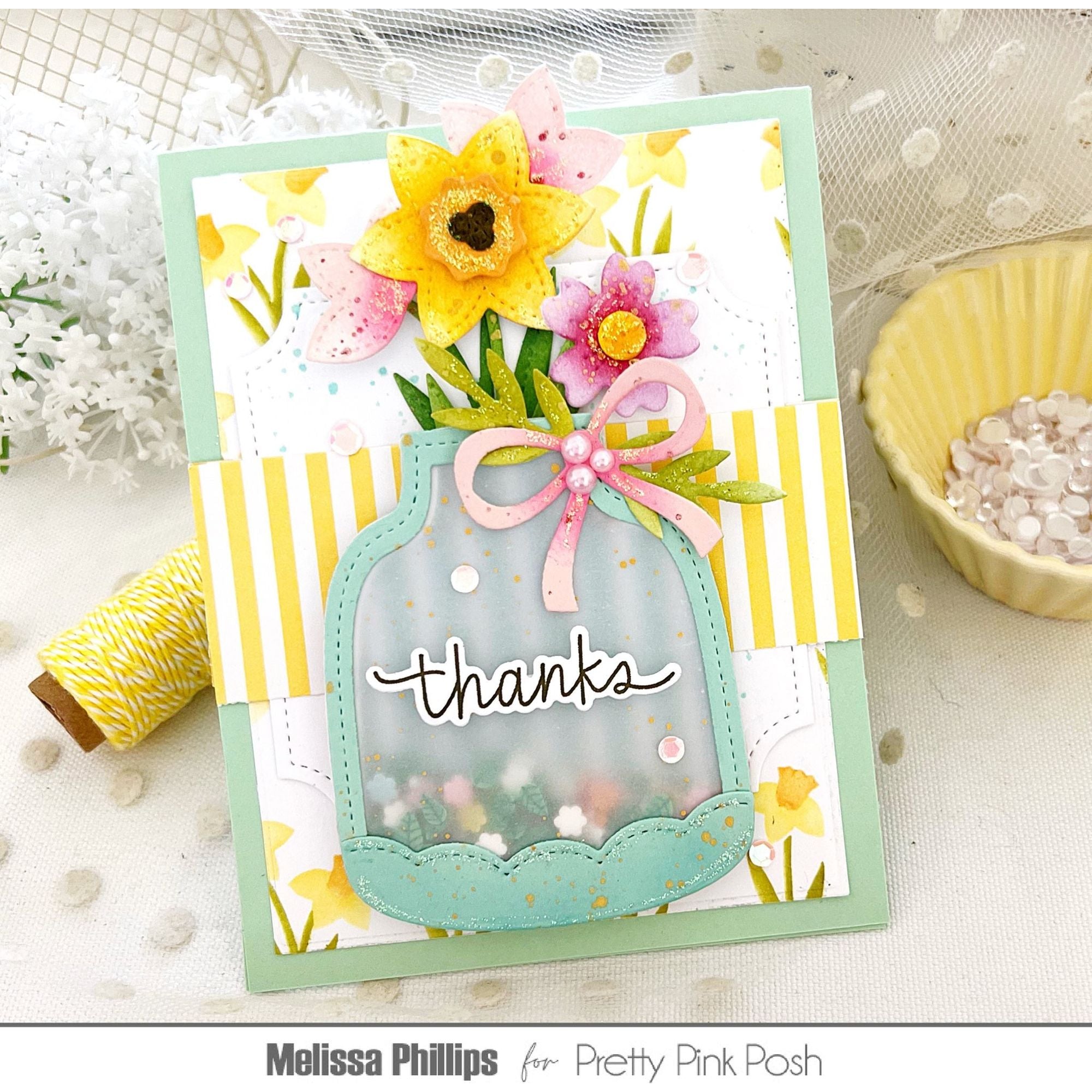 Pretty Pink Posh Simple Thanks Clear Stamp and Die Set shaker card