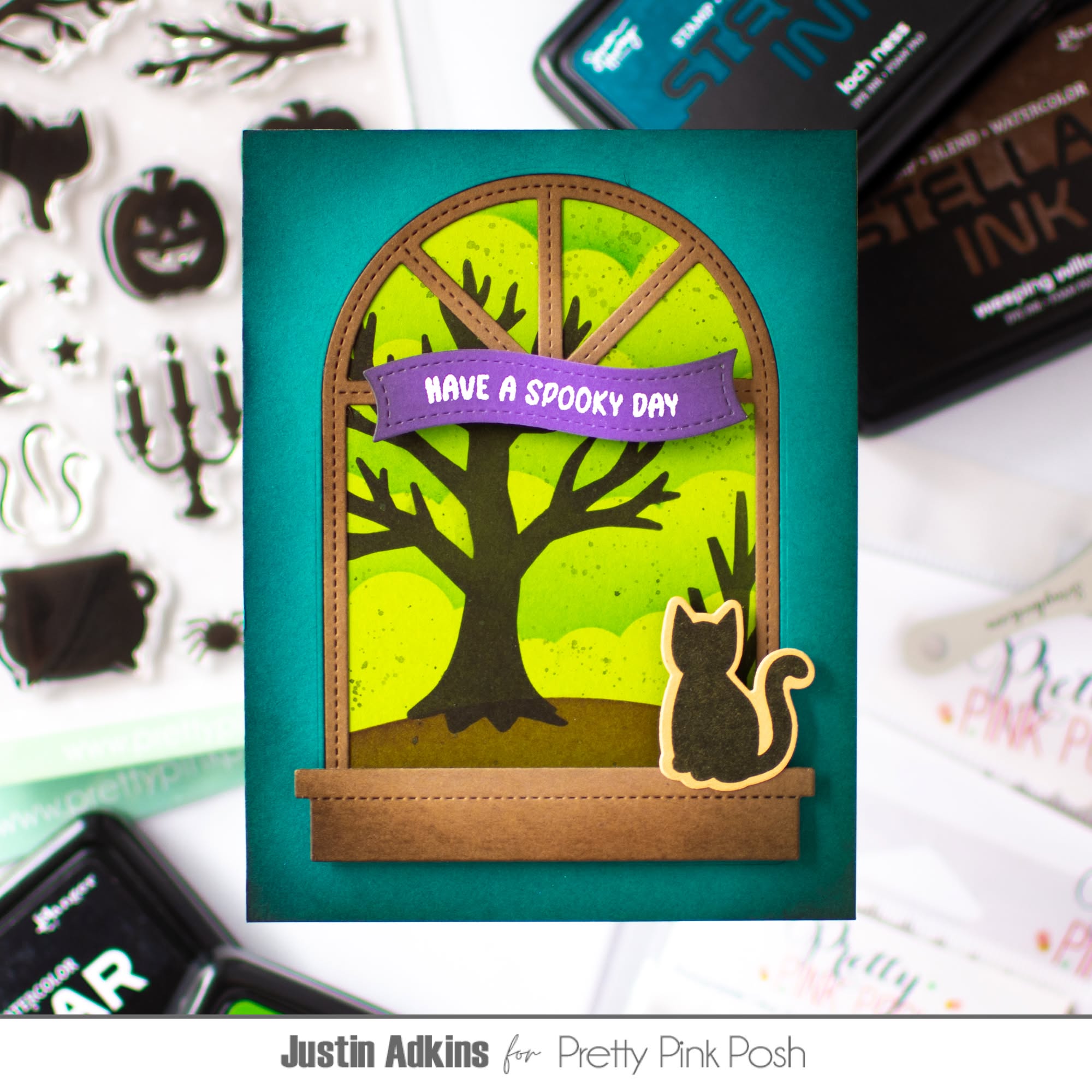 Pretty Pink Posh Spooky Forest Dies black cat window card