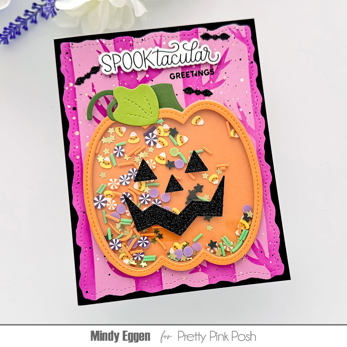 Pretty Pink Posh Spooky Trees with Masks pumpkin shaker card