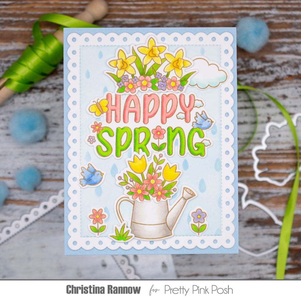 Pretty Pink Posh Spring Blooms Clear Stamps bluebirds