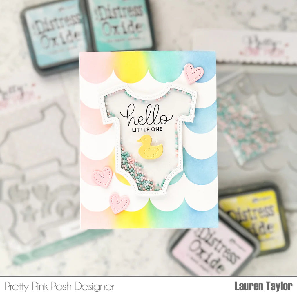 Pretty Pink Posh Stacked Scallops Stencils* shaker card