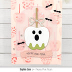 Pretty Pink Posh Stitched Arches Dies silver glitter bow apple card
