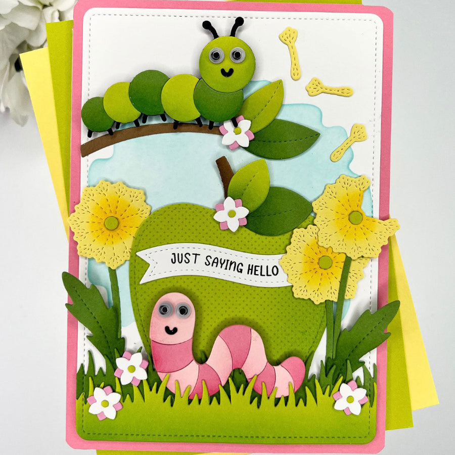 Pretty Pink Posh Stitched Bugs Dies green apple