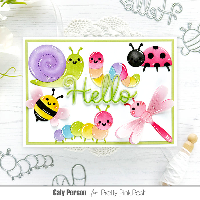 Pretty Pink Posh Stitched Bugs Dies rainbow worm | color-code:ALT01