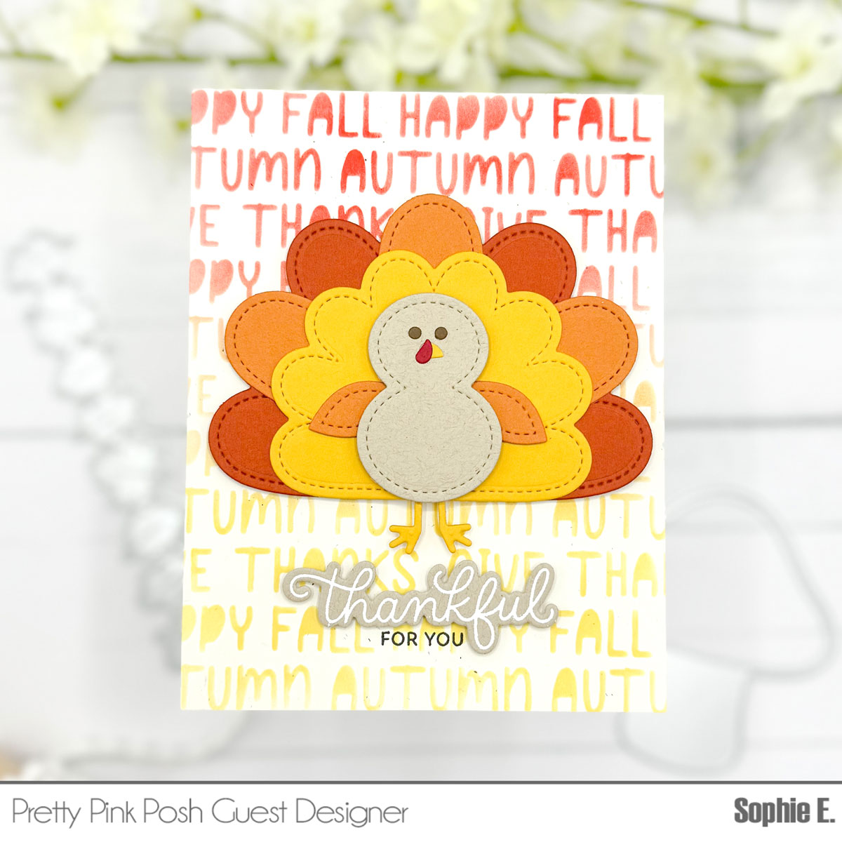 Pretty Pink Posh Stitched Turkey Dies happy fall