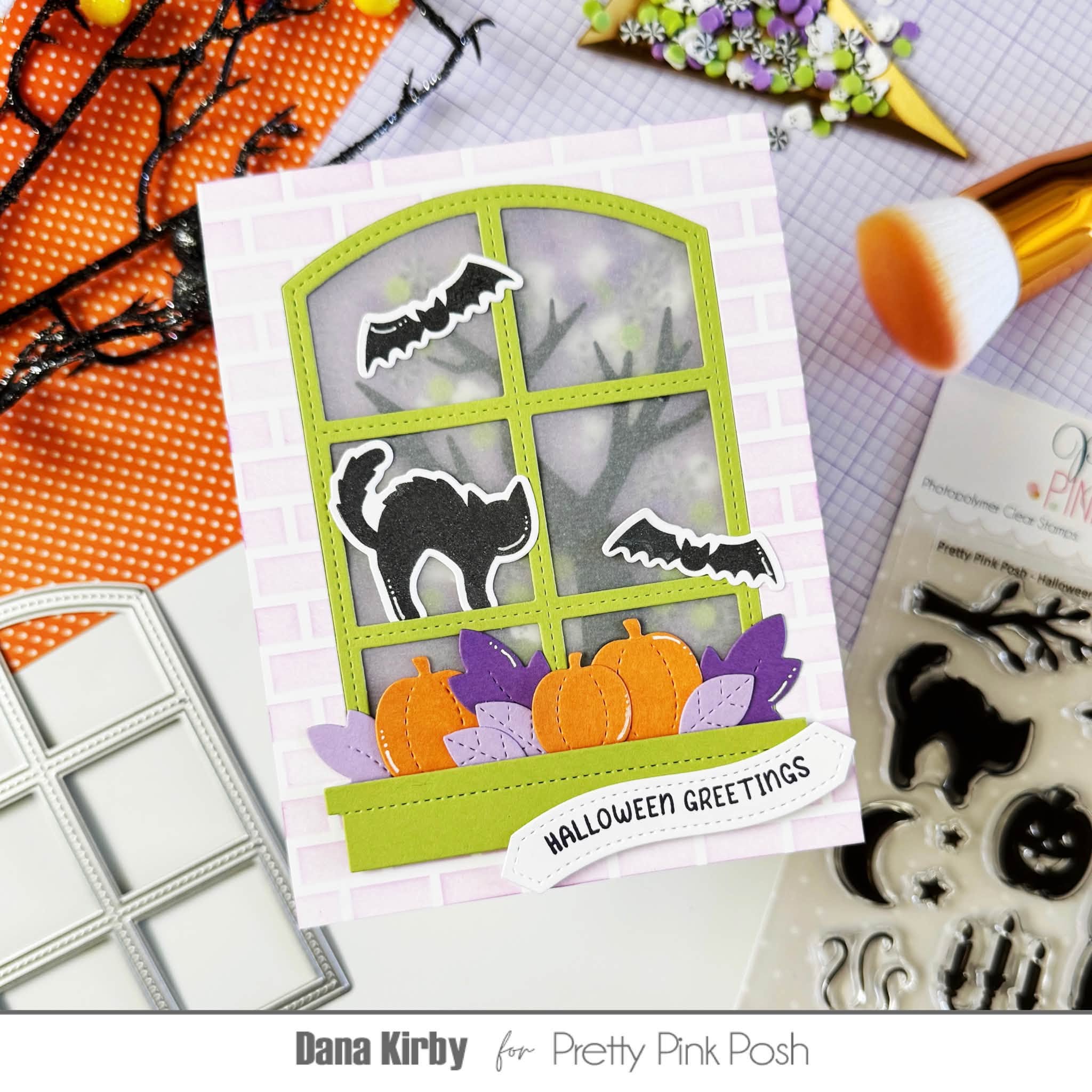 Pretty Pink Posh Stitched Windows 1 Dies halloween greetings card