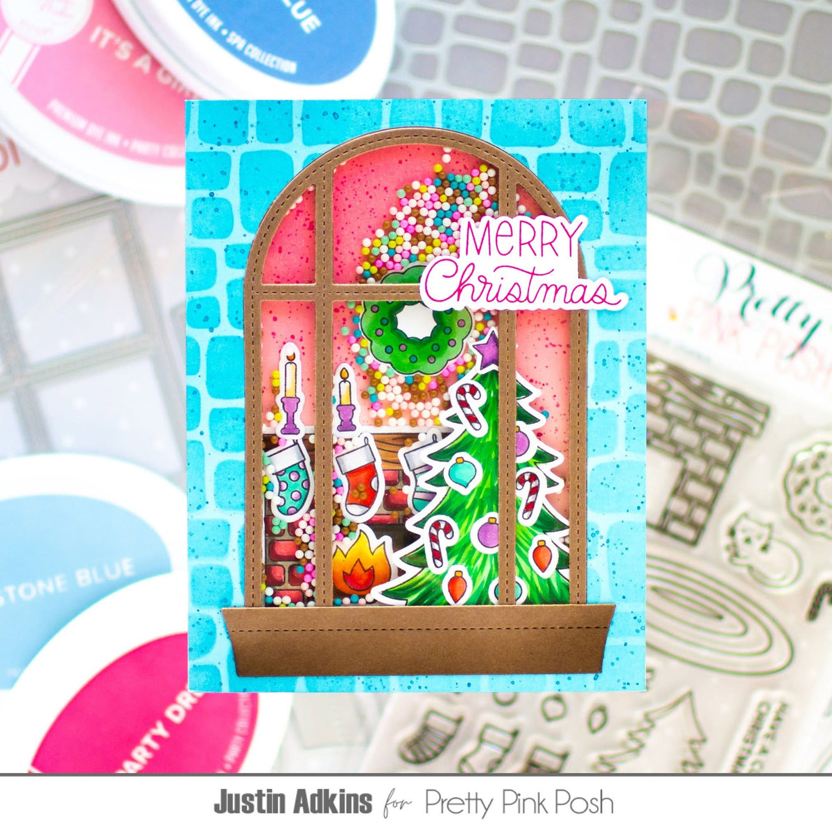 Pretty Pink Posh Sugar Cookie Shaker Beads christmas tree scene card