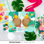 Pretty Pink Posh Summer Cocktails Dies coconuts drinks tropical leaves green orange cherries flowers cheers card