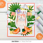Pretty Pink Posh Summer Drink Shaker Dies glass frosty umbrella banners pennants green leaves orange wedges card